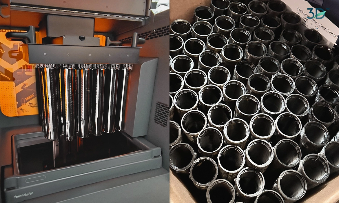 3D printing of black ABS resin components for electric vehicles, including models from Chevrolet, Cadillac, and GMC, such as the GMC Hummer EV